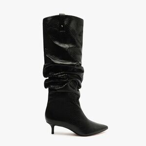 Black Slouchy Pointed-Toe Kitten Heel Boots - Women